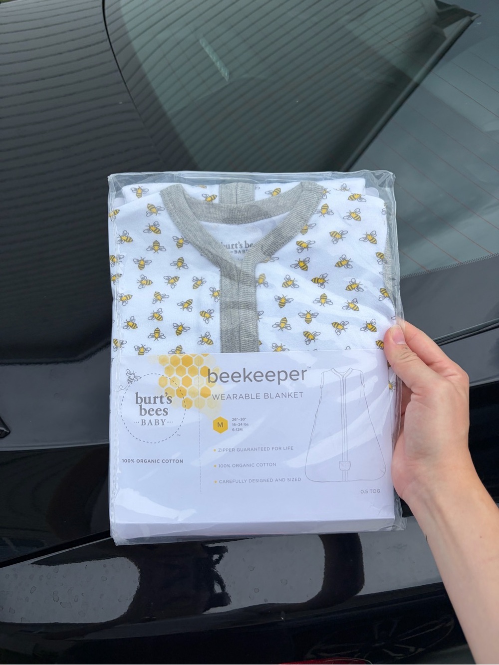 Burt's Bees Baby White Sleep Sack with Yellow Bee Print and Gray Trim